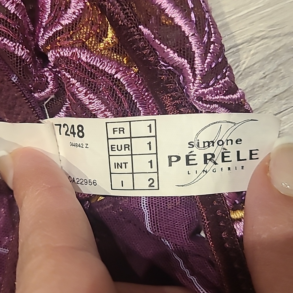 Simone Perele Set Bra 34B and panties Size S Plum pinstriped with embroidery - Picture 10 of 11